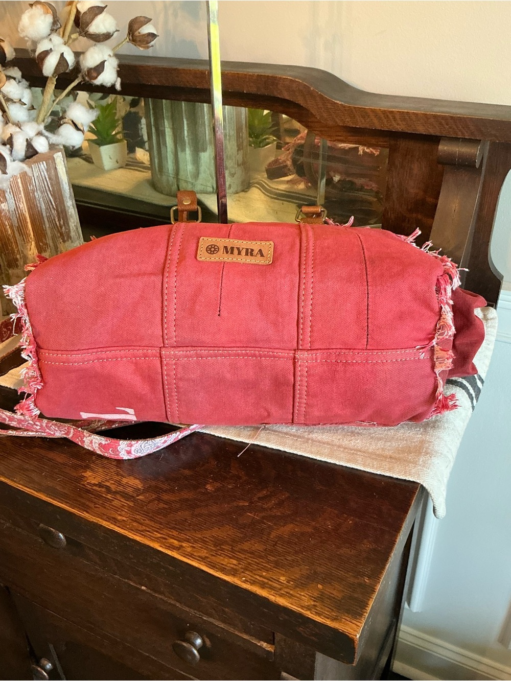 NWT Myra Bag Coastal Steel Upcyclyed Canvas Shoulder Bag Tote Crossbody Red $65 - Picture 12 of 15